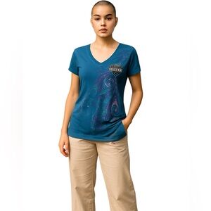 HARLEY DAVIDSON TEE SHIRT PLUNGE NECK EMBELLISHED GRAPHIC Size L Blue